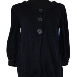 Black 3/4 Sleeve Button Up Cotton Sweater